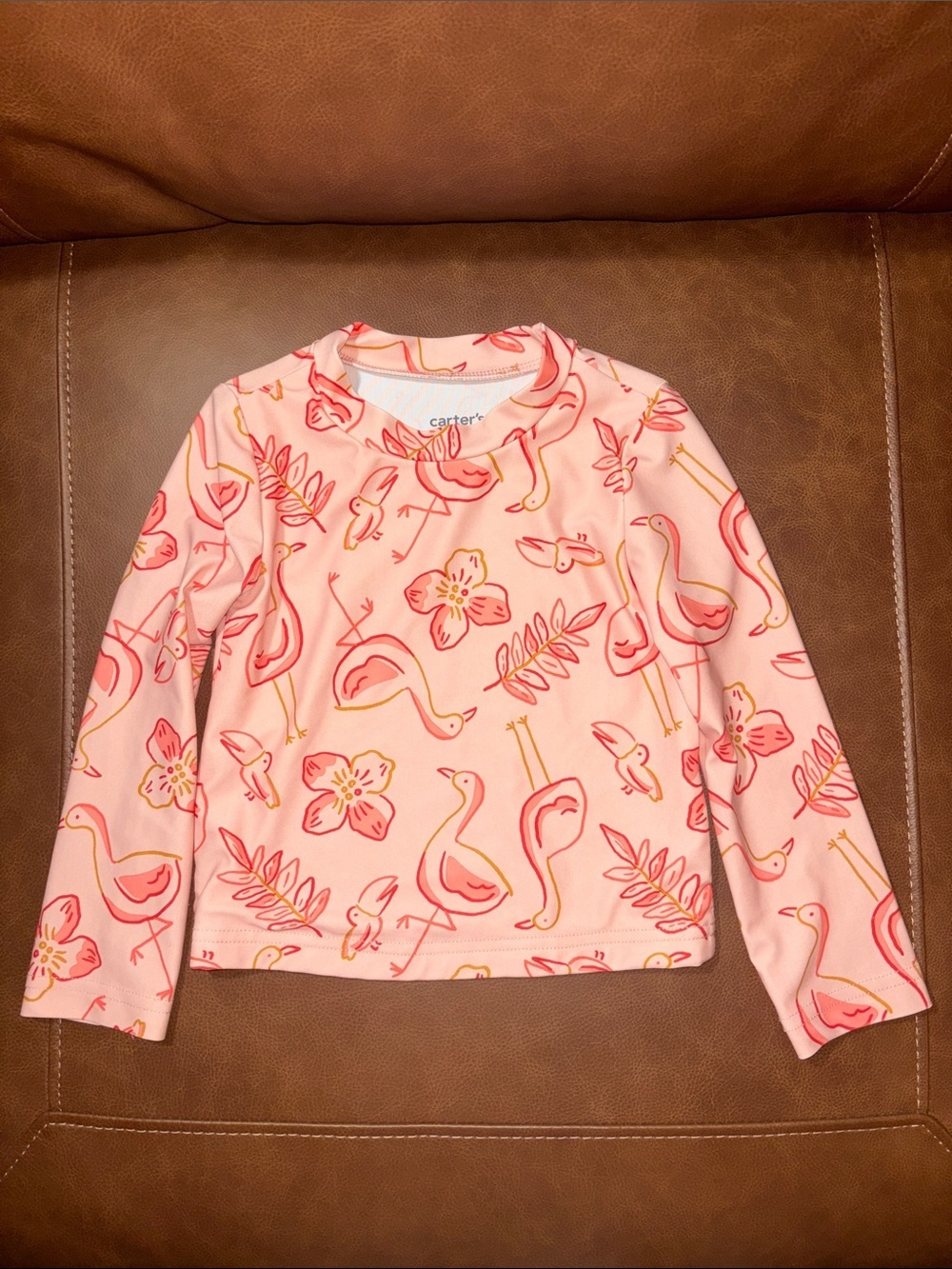 Carter's Pink Flamingo & Floral Long-Sleeve Swim Rashguard Girl Size 2T
